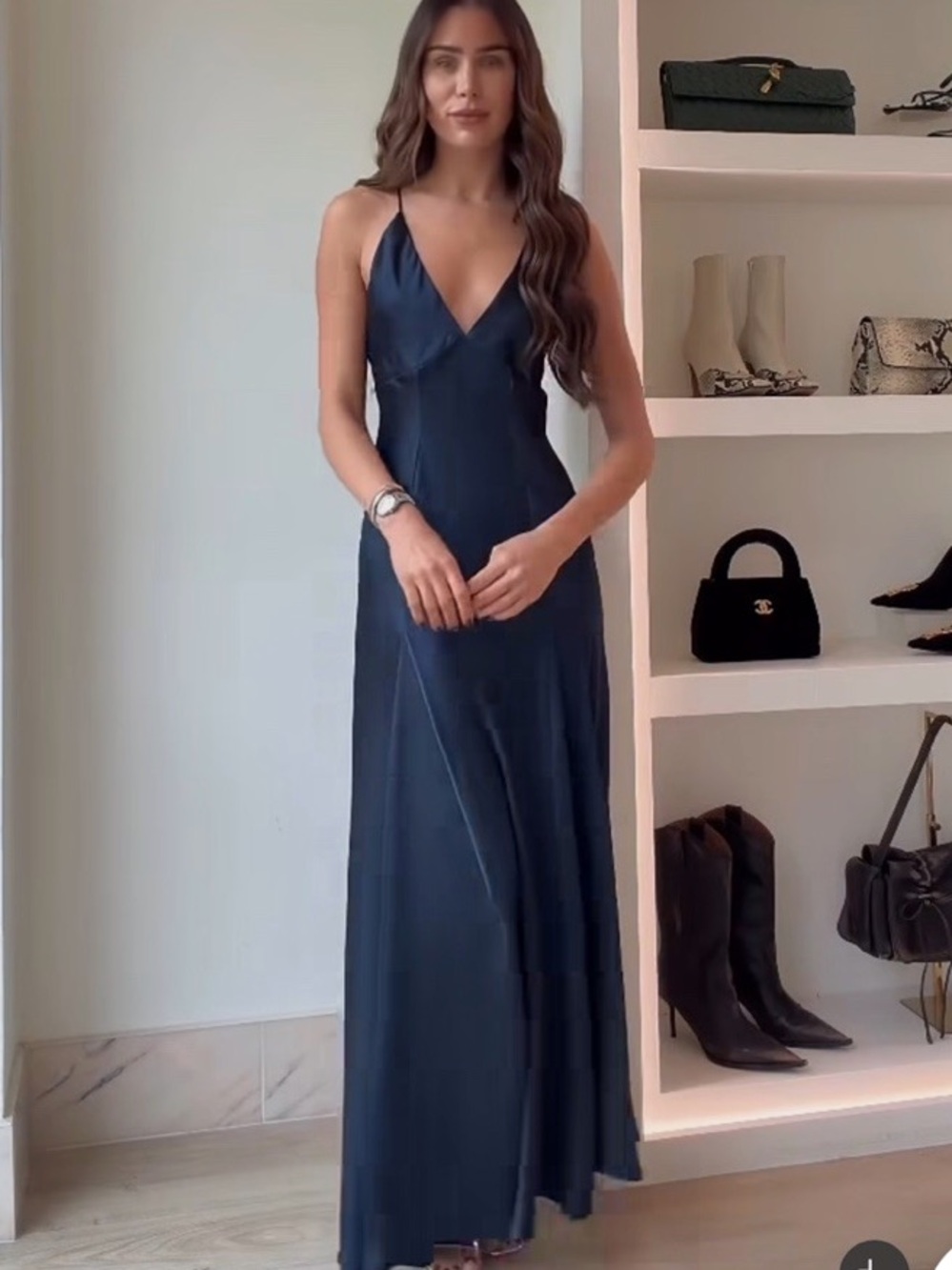 Zara NWT satin effect maxi dress dark navy 9763/987 - Picture 8 of 11